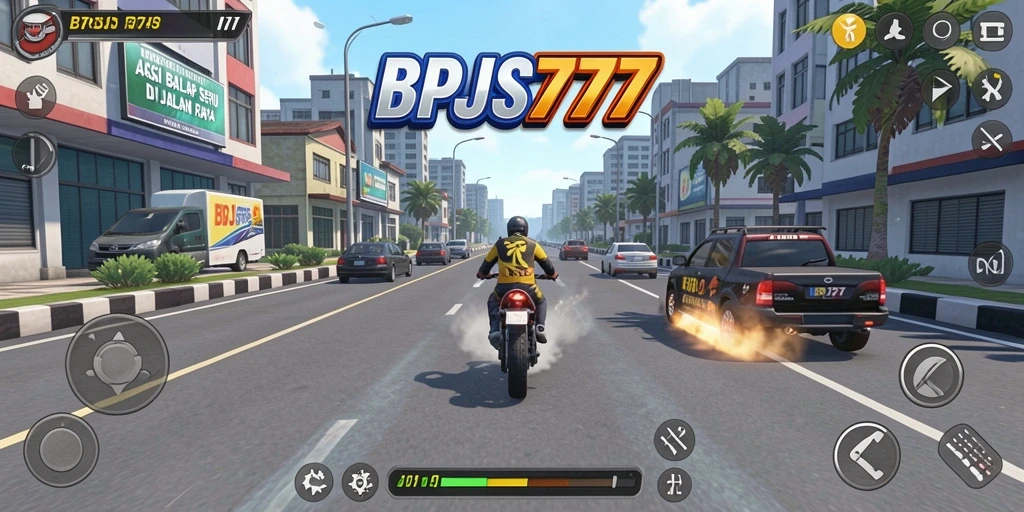 Tampilan mendebarkan dari gameplay BPJS777 dengan aksi balap yang intens.