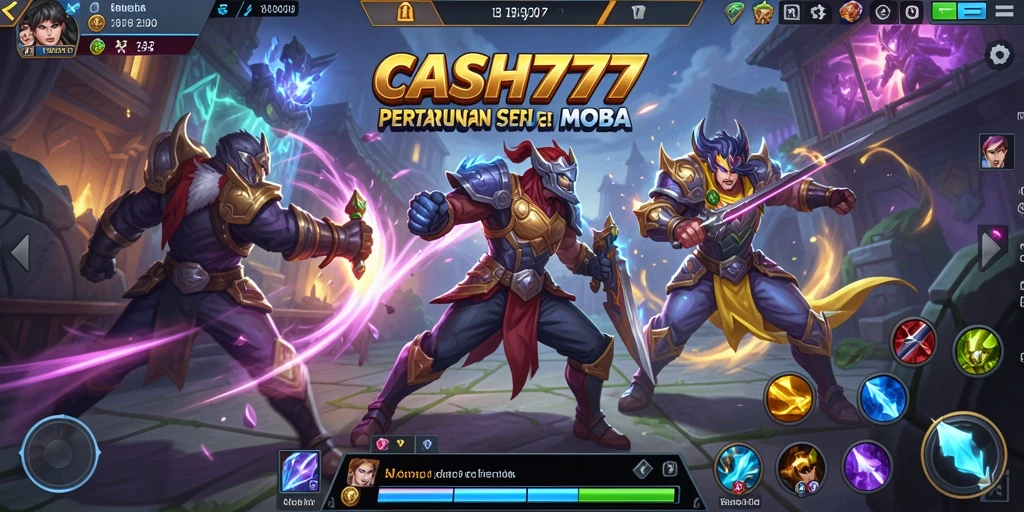 Tampilan screenshot CASH777 menampilkan pertarungan seru di arena MOBA.