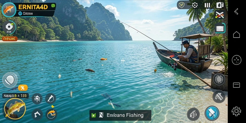 Tampilan gameplay menarik dari ERNITA4D saat memancing di laut.
