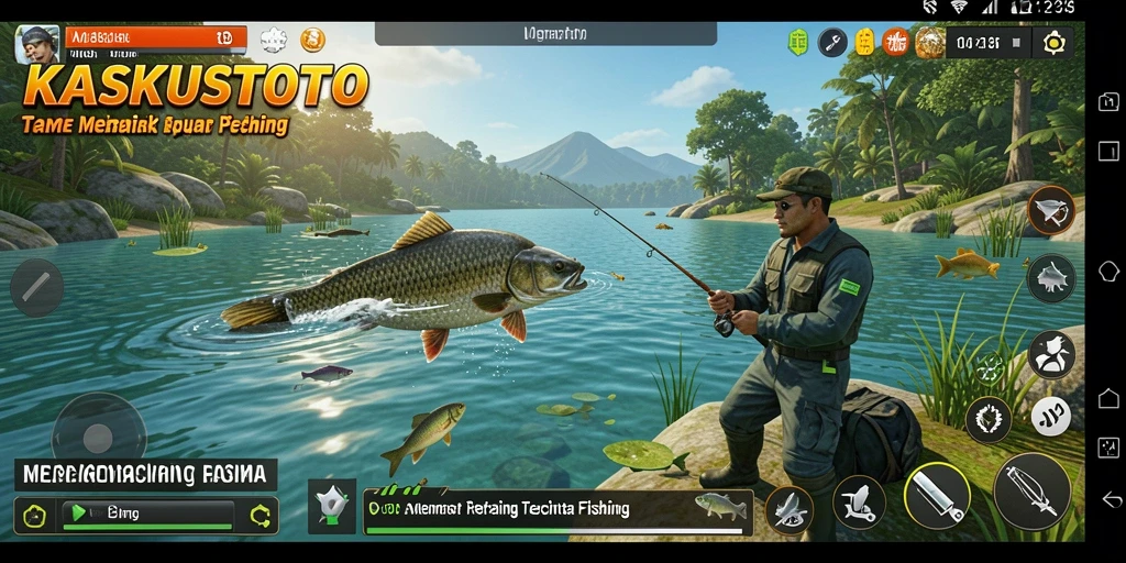 Tampilan gameplay seru KASKUSTOTO saat memancing ikan di danau.