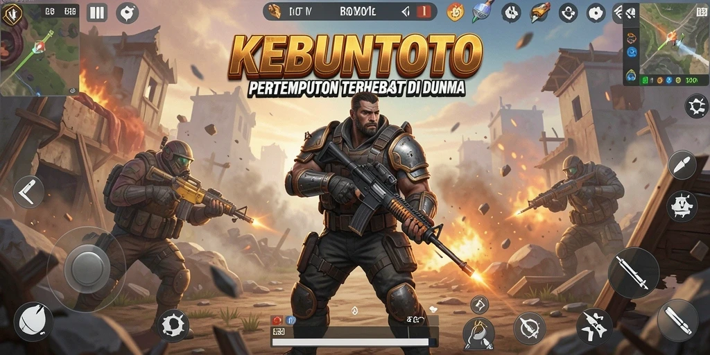 Screenshot KEBUNTOTO menampilkan aksi seru dalam pertempuran Battle Royale.