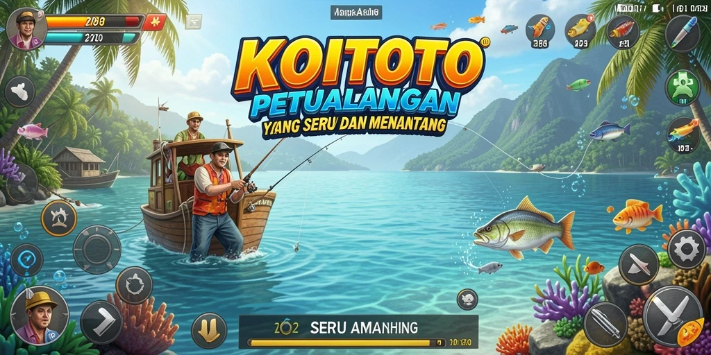 Tampilan gameplay KOITOTO yang menampilkan petualangan memancing yang seru.