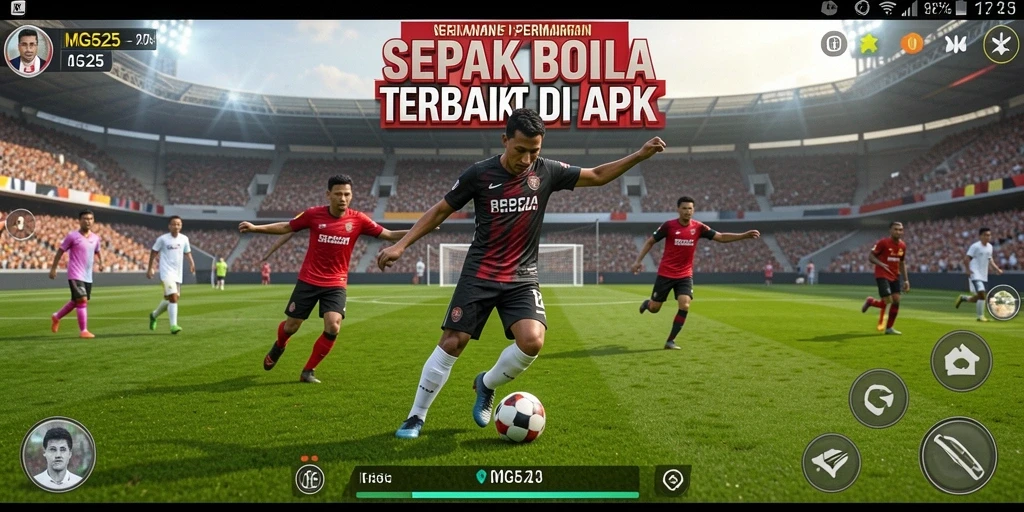 Tampilan gameplay <strong>MG525</strong> yang menunjukkan aksi seru di lapangan sepak bola.