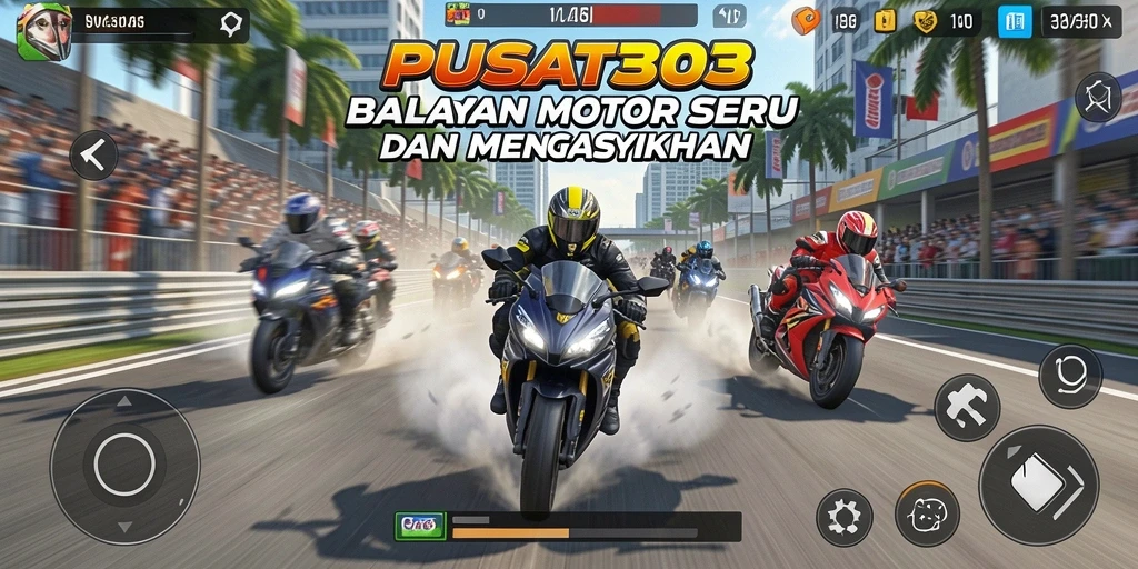 Tampilan gameplay menegangkan dalam balapan motor PUSAT303.