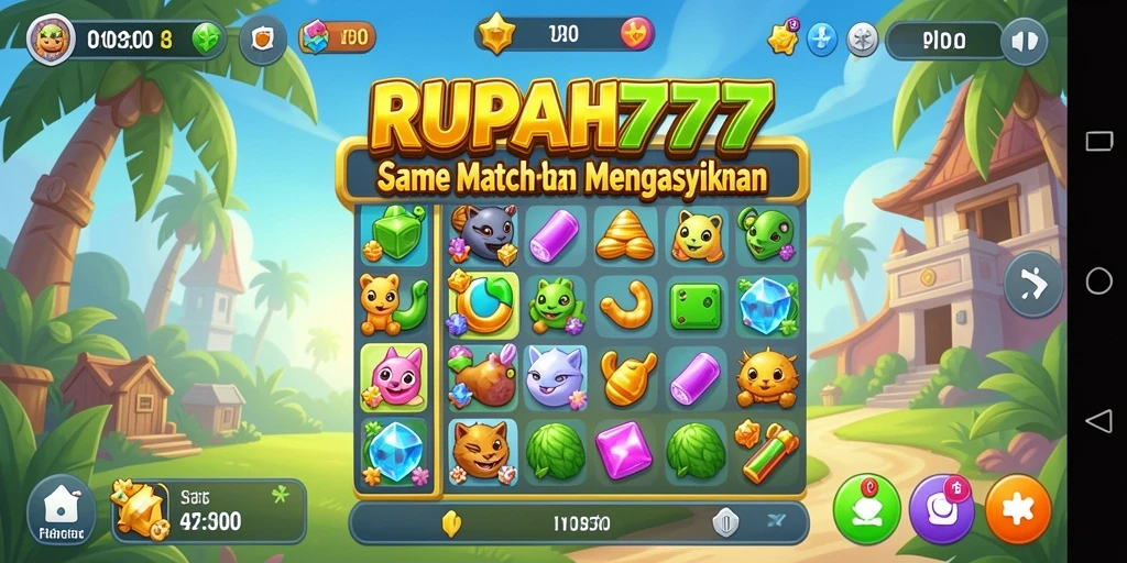 Screenshot utama RUPIAH777 menampilkan gameplay seru Match-3.